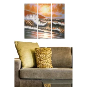Canvastavla i trä 3-delar 50x70 cm - Dramatiska havsvågor under en solnedgång - Inredning & dekor Snabb leverans
