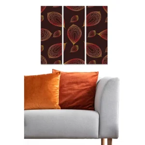 Canvastavla i trä 3-delar 50x70 cm - Mönster av stiliserade löv i varma färger - Inredning & dekor Köp nu