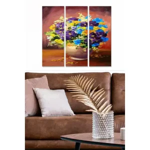 Canvastavla i trä 3-delar 50x70 cm - Färgrik bukett av blommor i en vas - Inredning & dekor Begränsat antal