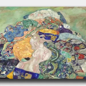 Beställ idag Canvastavla 70x100 cm - Abstrakt komposition med en liggande figur omgiven av färgglada mönster och former - Inredning & dekor