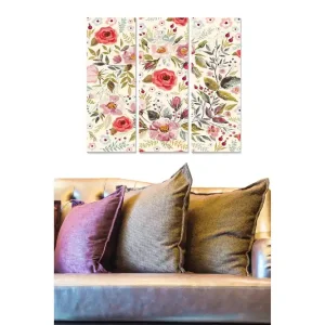 Snabb leverans Canvastavla i trä 3-delar 50x70 cm - Färgrik bukett av blommor med olika växtmotiv - Inredning & dekor