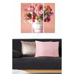 Canvastavla i trä 3-delar 50x70 cm - Färgrik bukett av blommor i en vacker vas - Inredning & dekor Kundfavorit