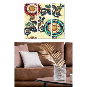 Canvastavla i trä 3-delar 50x70 cm - Färgglad abstrakt komposition med cirkulära mönster och detaljerade ornament - Inredning & dekor Lägg i varukorgen