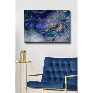 Utförsäljning Canvastavla 70x100 cm - Abstrakt konst med flödande former i djupa blå och lila nyanser - Inredning & dekor