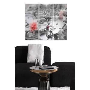 Snabb leverans Canvastavla i trä 3-delar 50x70 cm - Rosa blomma i en svartvit komposition - Inredning & dekor