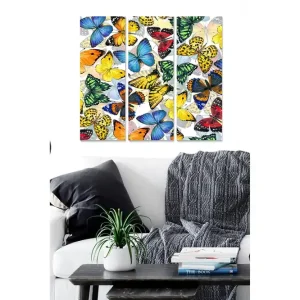 Canvastavla i trä 3-delar 50x70 cm - Färgglad samling av fjärilar - Inredning & dekor risnedsättning