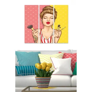 Sänkt pris Canvastavla i trä 3-delar 50x70 cm - Makeupartist med penslar och en sminkborste i händerna - Inredning & dekor