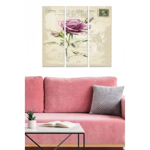 Canvastavla i trä 3-delar 50x70 cm - Ljuvlig ros med vintage-postkortstema - Inredning & dekor Snabb frakt