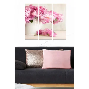 Begränsat erbjudande Canvastavla i trä 3-delar 50x70 cm - Färgrik bukett av pioner i en vit kruka - Inredning & dekor