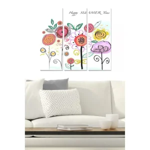 Canvastavla i trä 3-delar 50x70 cm - Färgglad bukett av blommor med lekfulla detaljer - Inredning & dekor Sista chansen