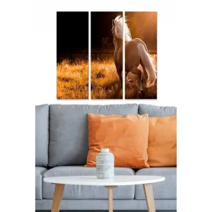 Canvastavla i trä 3-delar 50x70 cm - Vackert hästmotiv i gyllene ljus - Inredning & dekor Billigare