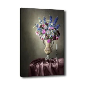 Canvastavla 70x100 cm - Vacker bukett med färgglada blommor i en elegant vas - Inredning & dekor Trygg betalning