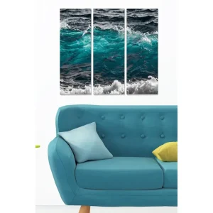 Canvastavla i trä 3-delar 50x70 cm - Dynamiska vågor i turkost och svart - Inredning & dekor Kampanj