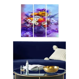 Canvastavla i trä 3-delar 50x70 cm - Färgrik bukett av blommor i en vas - Inredning & dekor Utförsäljning