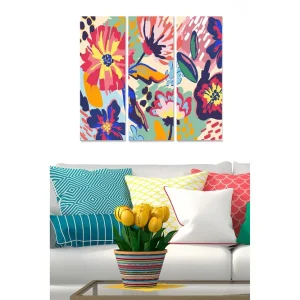Begränsad tid Canvastavla i trä 3-delar 50x70 cm - Färgrik blomsterkomposition med stora blommor och bladverk - Inredning & dekor