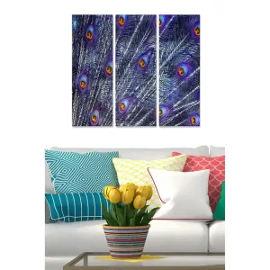 Canvastavla i trä 3-delar 50x70 cm - Fjäderverk med påfågelsögon i livfulla färger - Inredning & dekor Kampanjpris