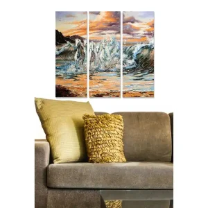 Canvastavla i trä 3-delar 50x70 cm - Sprudlande hästar som galopperar genom vågorna - Inredning & dekor Kundfavorit