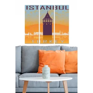 Canvastavla i trä 3-delar 50x70 cm - Silhuett av Istanbul med Galata-tornet i fokus - Inredning & dekor Snabb leverans