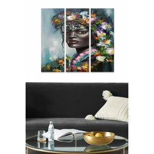 Canvastavla i trä 3-delar 50x70 cm - Porträtt av en kvinna med blommor i håret - Inredning & dekor Handla nu