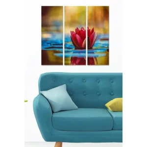Canvastavla i trä 3-delar 50x70 cm - Vacker vattenlilja som blommar på en spegelblanka yta - Inredning & dekor Kampanjpris