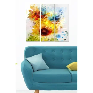 Canvastavla i trä 3-delar 50x70 cm - Soliga solrosor i livfulla komposition - Inredning & dekor Begränsat antal