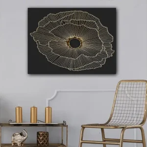 Canvastavla 70x100 cm - Abstrakt blomma med guldlinjer på svart bakgrund - Inredning & dekor Nedsatt pris