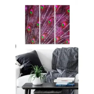 Canvastavla i trä 3-delar 50x70 cm - Färgglada påfågelfjädrar med iriserande ögonmönster - Inredning & dekor Populärt val