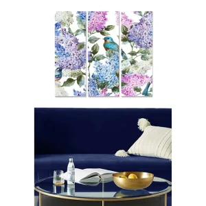 Canvastavla i trä 3-delar 50x70 cm - Färgglad komposition av syrener och fåglar - Inredning & dekor Sista chansen