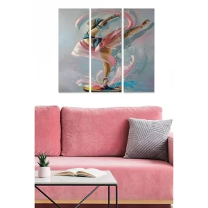 Canvastavla i trä 3-delar 50x70 cm - Dynamisk balettpose med färgglada tygstycken som svävar runt dansaren - Inredning & dekor Snabb frakt