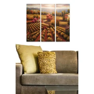 Canvastavla i trä 3-delar 50x70 cm - Vacker landskapsvy med vinfält och färgglada träd i höstskrud - Inredning & dekor Sänkt pris
