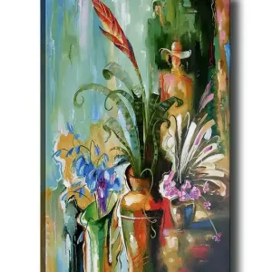 Canvastavla 70x100 cm - Färgstark stillhet med blommor och växter i vaser - Inredning & dekor Reapris