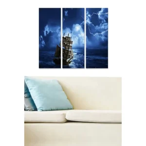 Canvastavla i trä 3-delar 50x70 cm - Skepp som navigerar genom en stormig havsmiljö - Inredning & dekor Outlet