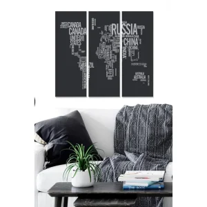 Canvastavla i trä 3-delar 50x70 cm - Världskarta i typografisk stil med länder i olika storlekar - Inredning & dekor Billig