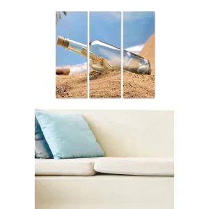 Canvastavla i trä 3-delar 50x70 cm - Flaska med meddelande begravd i sanden - Inredning & dekor Snabb leverans