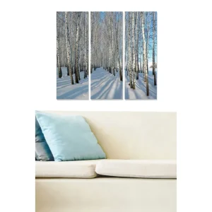 Canvastavla i trä 3-delar 50x70 cm - Vinterlandskap med björkar i snödräkt - Inredning & dekor Sänkt pris