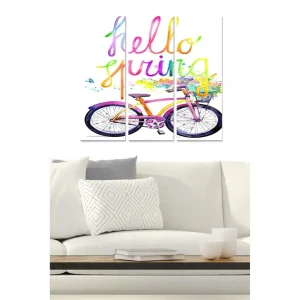 Canvastavla i trä 3-delar 50x70 cm - Cykel med färgglad text som hälsar våren - Inredning & dekor Köp nu
