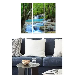 Canvastavla i trä 3-delar 50x70 cm - Vacker vattenfall med omgivande grönska - Inredning & dekor Fynd