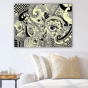 Utförsäljning Canvastavla 70x100 cm - Abstrakt komposition med svarta linjer och mönster på en ljus bakgrund - Inredning & dekor