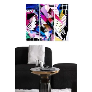 Canvastavla i trä 3-delar 50x70 cm - Abstrakt komposition med geometriska former och starka färger - Inredning & dekor Begränsad tid