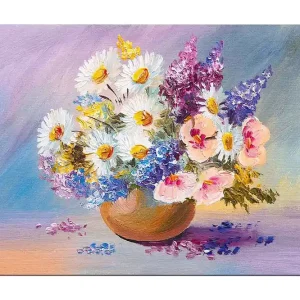 Canvastavla 70x100 cm - Färgglad bukett med blommor i en keramikskål - Inredning & dekor Extra rabatt