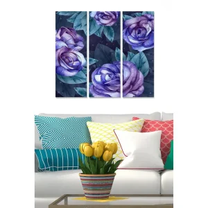 Canvastavla i trä 3-delar 50x70 cm - Lila rosor med gröna blad - Inredning & dekor Rabatter