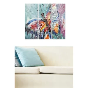 Canvastavla i trä 3-delar 50x70 cm - Färgglad fjäril i abstrakt stil - Inredning & dekor Bästa pris