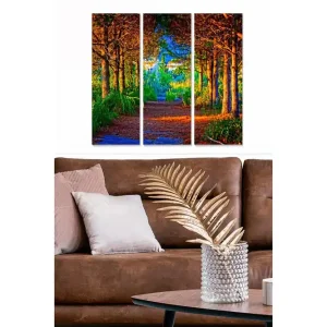 Canvastavla i trä 3-delar 50x70 cm - Lummig skogsgång med solbelysta träd och grönska - Inredning & dekor Kundfavorit