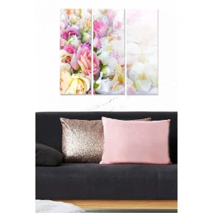 Utförsäljning Canvastavla i trä 3-delar 50x70 cm - Färgrik bukett av blommor - Inredning & dekor