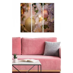Canvastavla i trä 3-delar 50x70 cm - Glittrande julkulor i en festlig komposition - Inredning & dekor Erbjudandepris