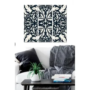 Bästa pris Canvastavla i trä 3-delar 50x70 cm - Elegant mönster med bladverk i kontrasterande färger - Inredning & dekor