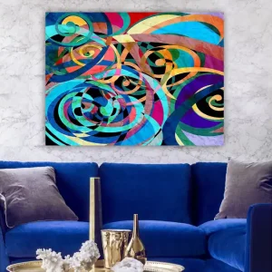 Canvastavla 70x100 cm - Abstrakt komposition med färgglada spiraler och kurvor som skapar en dynamisk rörelse - Inredning & dekor Premium