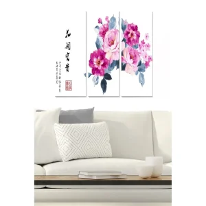 Begränsad tid Canvastavla i trä 3-delar 50x70 cm - Färgrik bukett av blommor i rosa och lila nyanser - Inredning & dekor