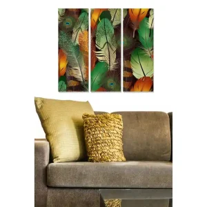 Canvastavla i trä 3-delar 50x70 cm - Färgglada fjädrar i en harmonisk komposition - Inredning & dekor Bästa pris