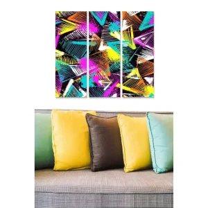 Canvastavla i trä 3-delar 50x70 cm - Färgglad abstrakt komposition med geometriska former - Inredning & dekor Billigare